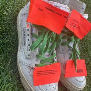 Off-White White Sneakers with Green and Orange Accents